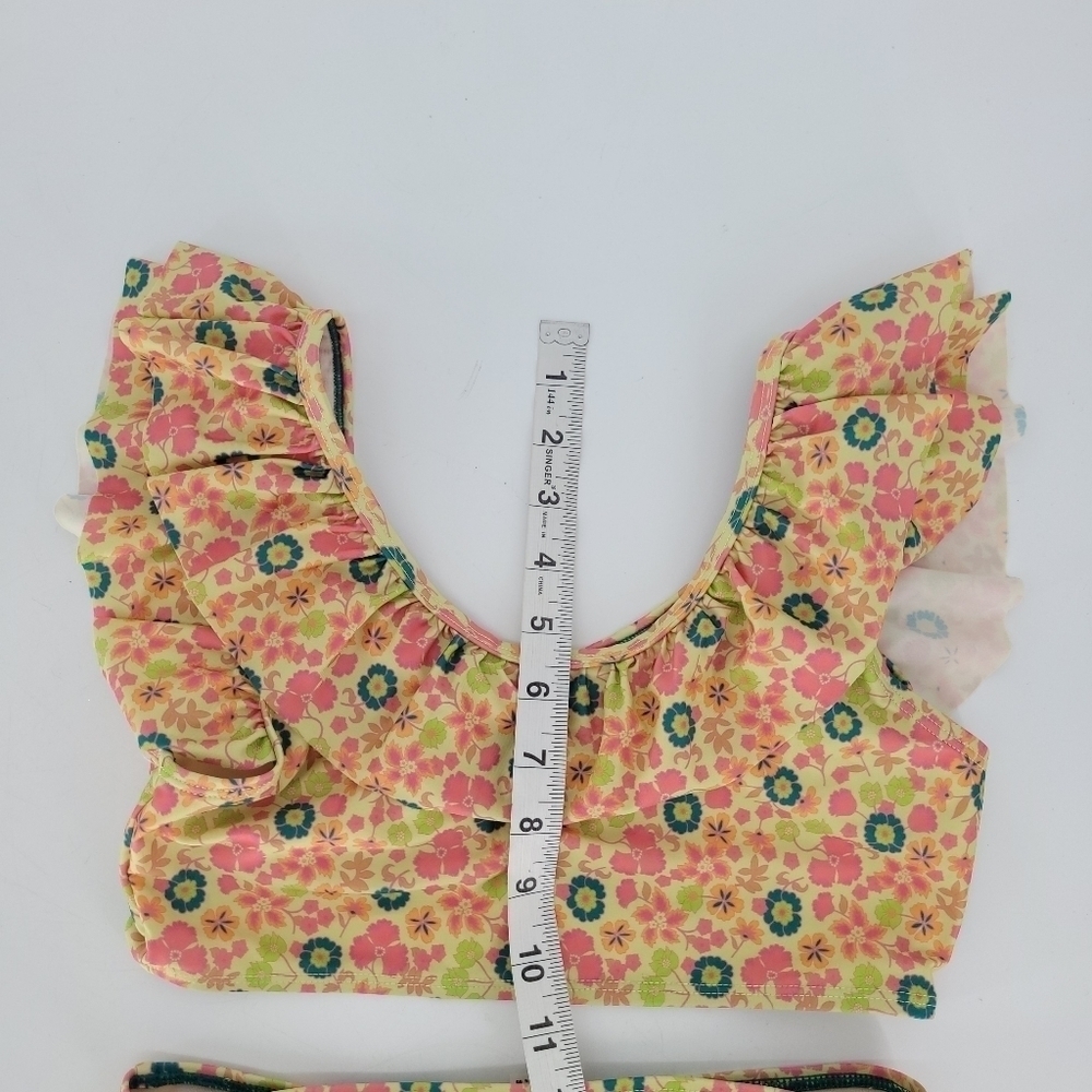 Scotch & Soda Lime Green Pink Floral Ruffle Two Piece Bikini Swim Suit GIRLS 14 - Picture 5 of 8